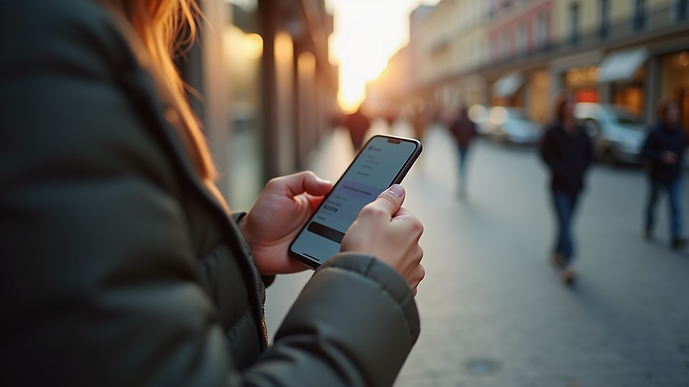 Eye-level view of a person using a mobile app to send money