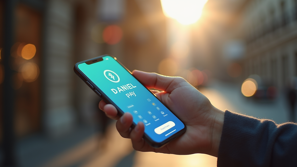 Eye-level view of a smartphone displaying the DANIELpay app interface