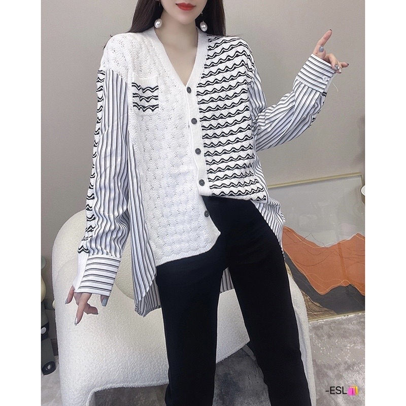 Thumbnail: Korean style patchwork irregular knitted shirt