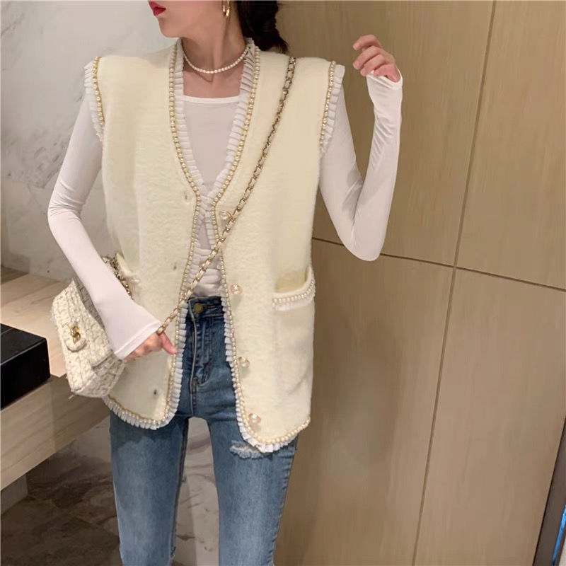 Thumbnail: Chanel style pearl vest coat NY0025