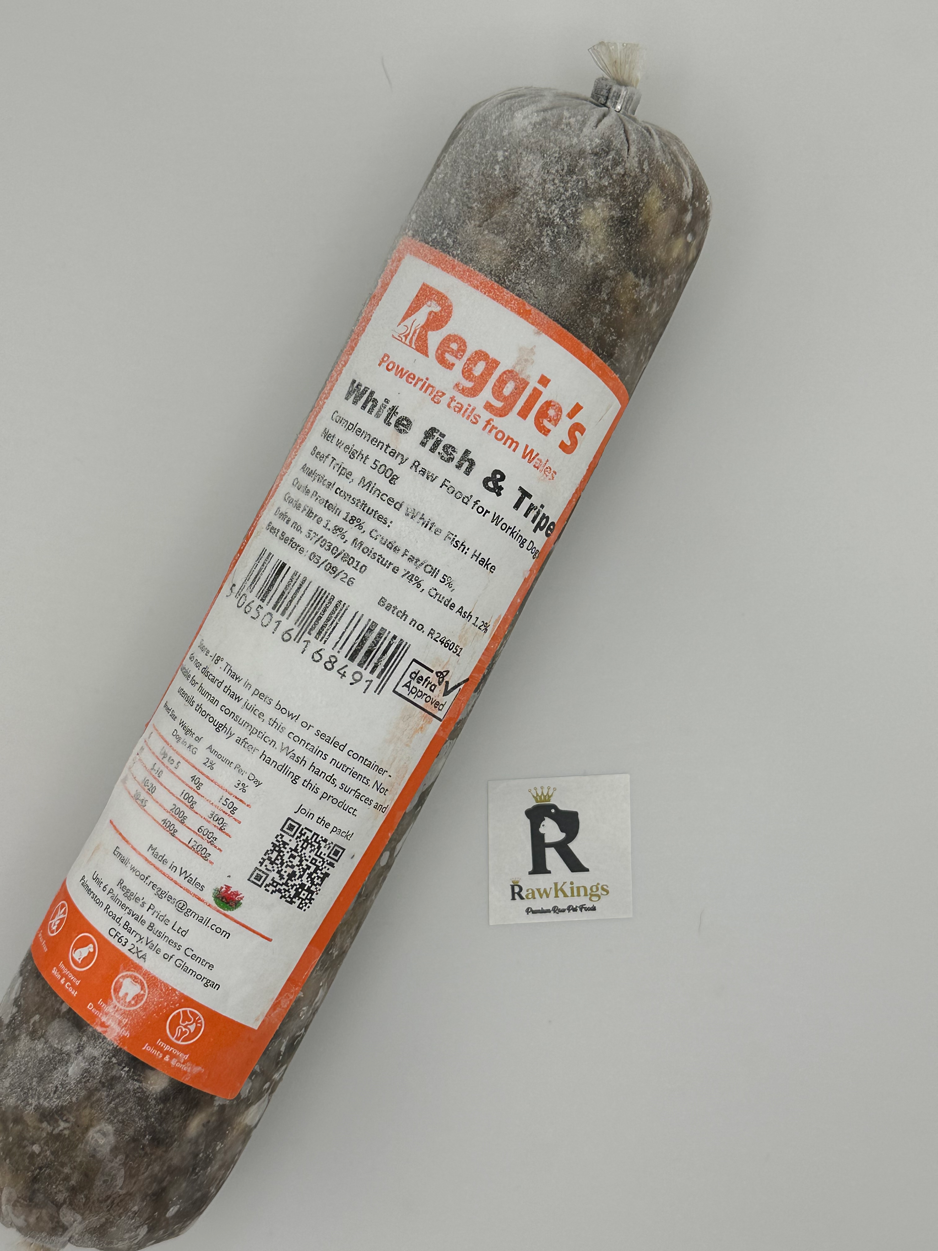 Reggie’s Raw White Fish & Tripe Mince 500g 