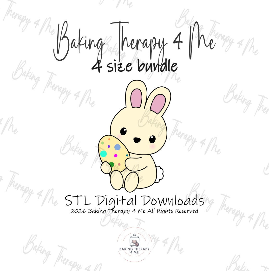 Bunny with Egg cookie cutter STL file. Cute Easter bunny hugging egg digital download for 3D printing. Baking Therapy 4 Me 4-