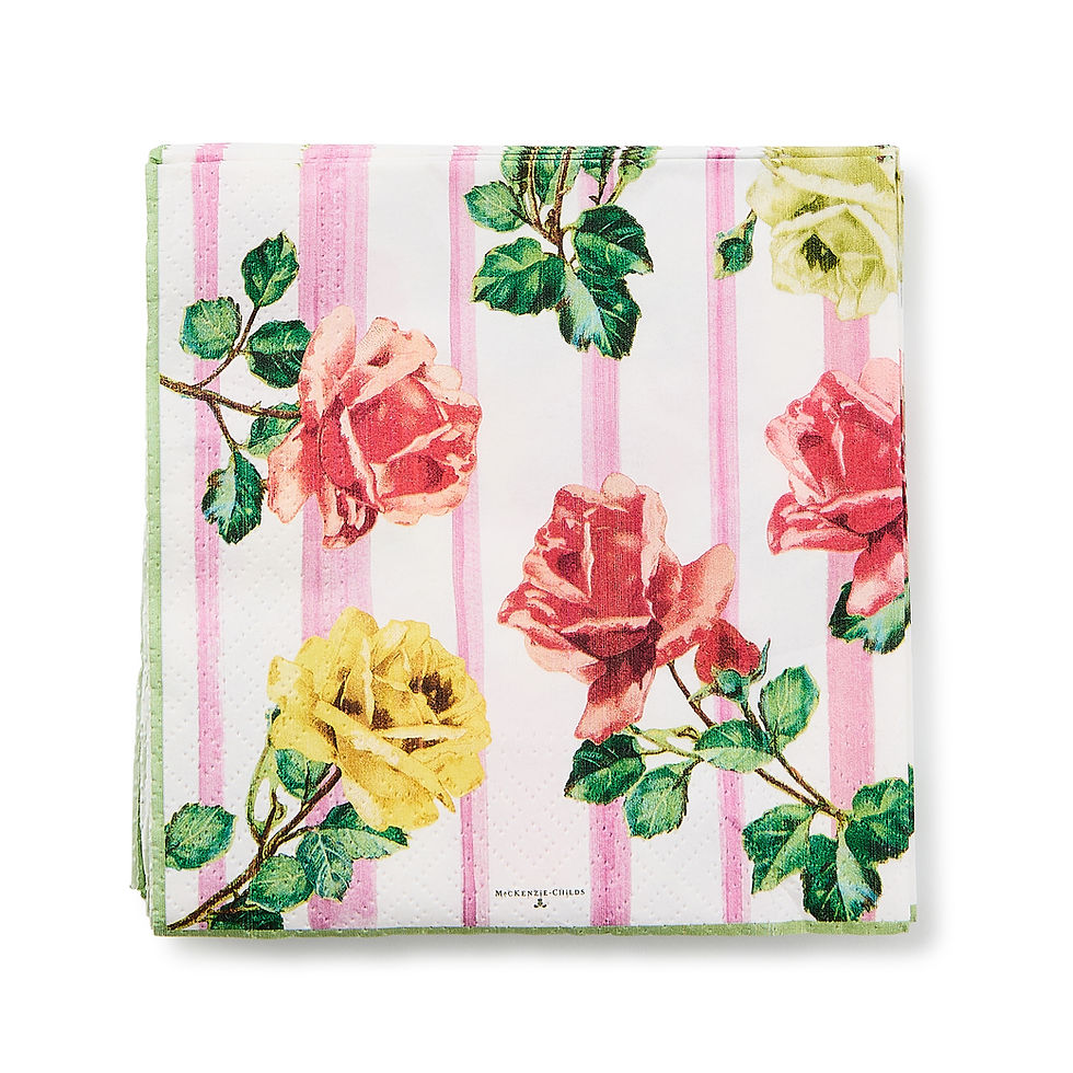 Thumbnail: Mackenzie-Childs Garden Gala, Floral and striped paper cocktail napkins