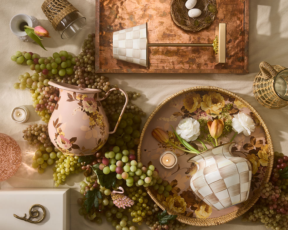 Thumbnail: Wild Rose Mauve Enamel & Rattan Round Tray