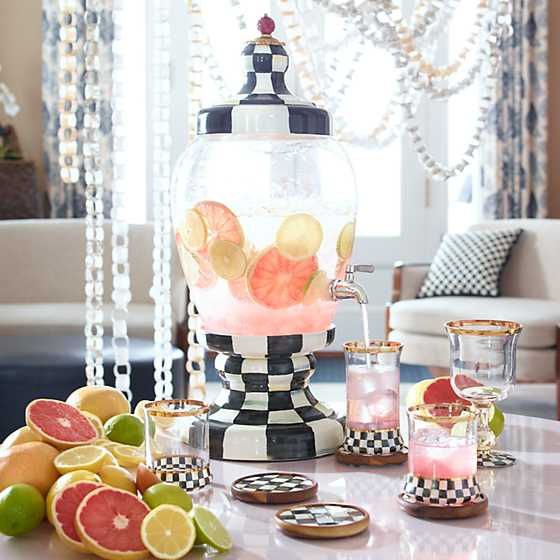 Mackenzie-Childs Courtly Check, Black and White Enamel Checked and Glass Beverage Hostess.