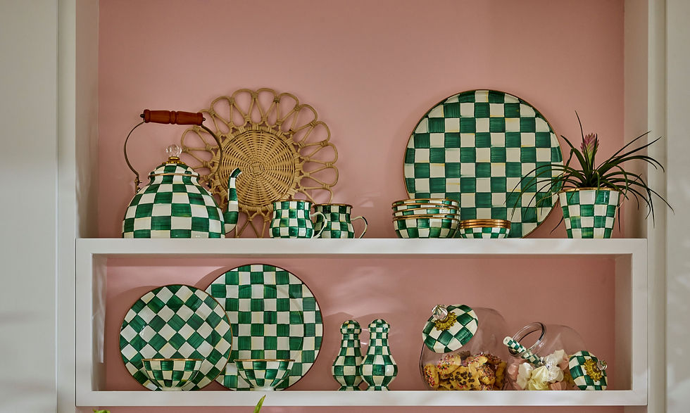 Mackenzie-Childs Emerald Check, Green and white checked serving platter