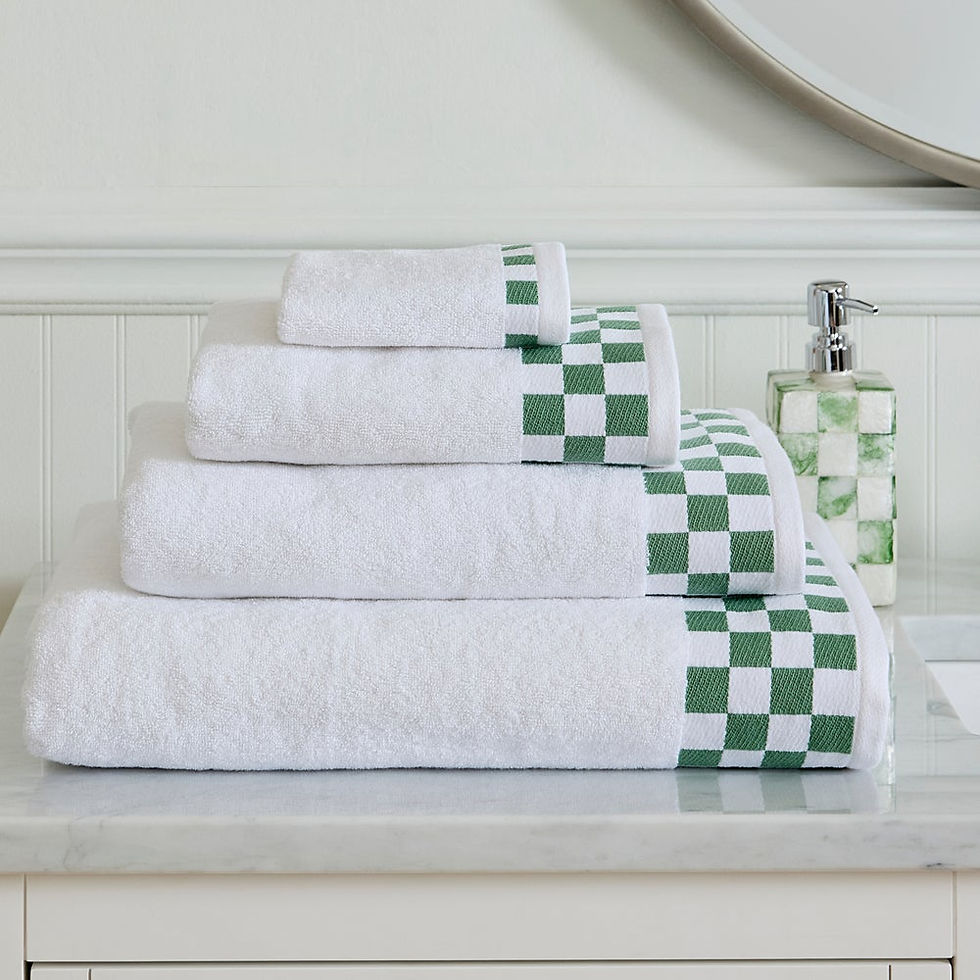 Thumbnail: MacKenzie-Childs Bath Sheet with Sage Green Check Border