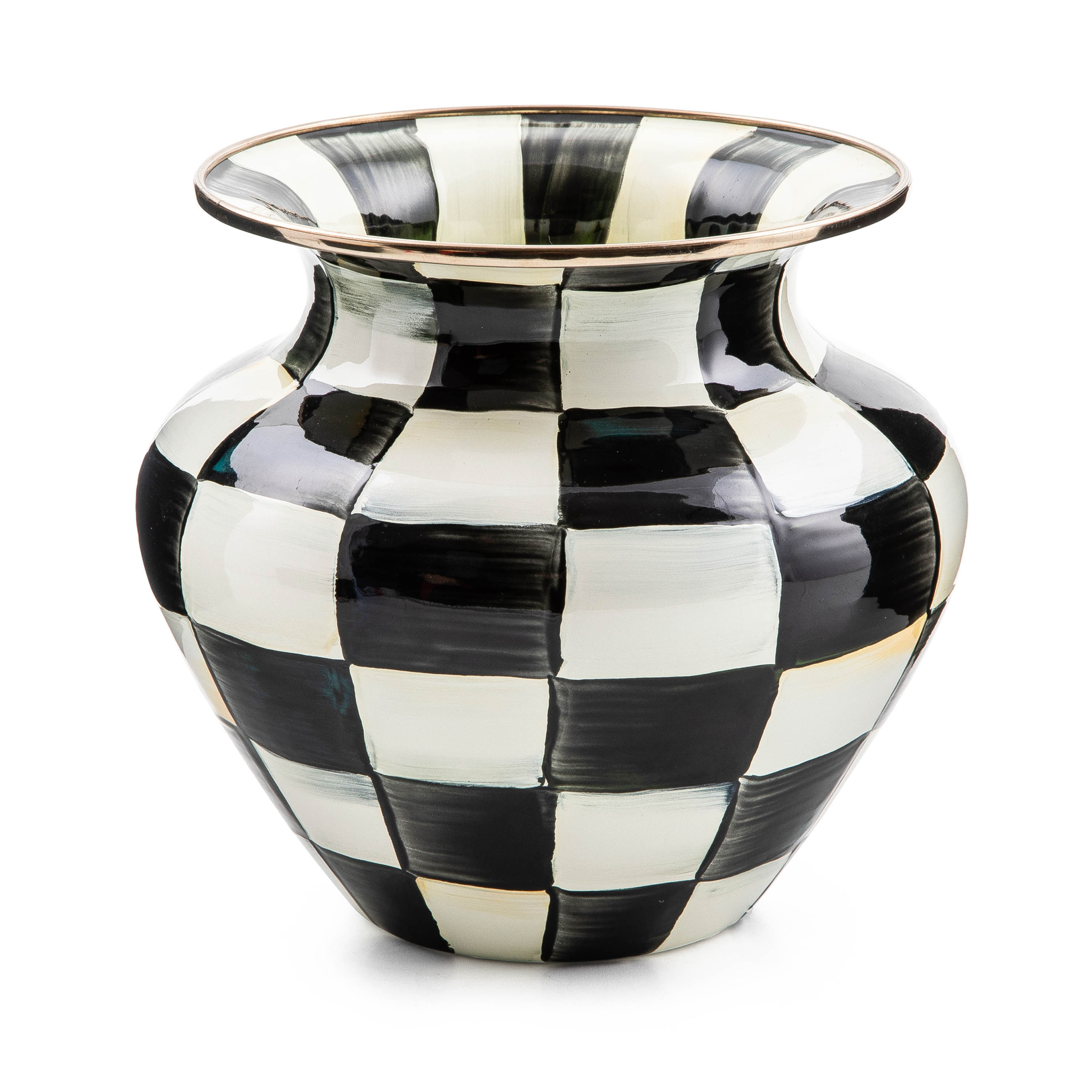 Black and white enamel vase from the Courtly Check Mackenzie-Childs Collection