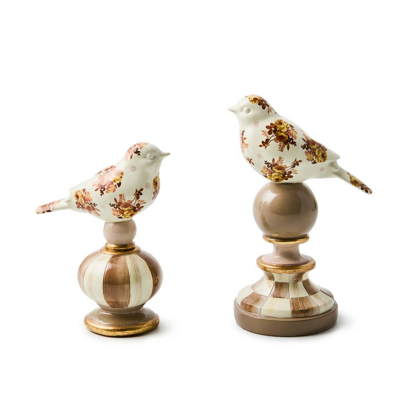 Wild Rose Brown Bird Topiaries, Set Of 2