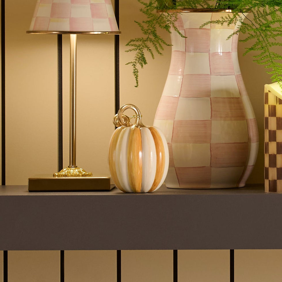 Thumbnail: Amber Check and Stripe Petite Pumpkins - set of 2
