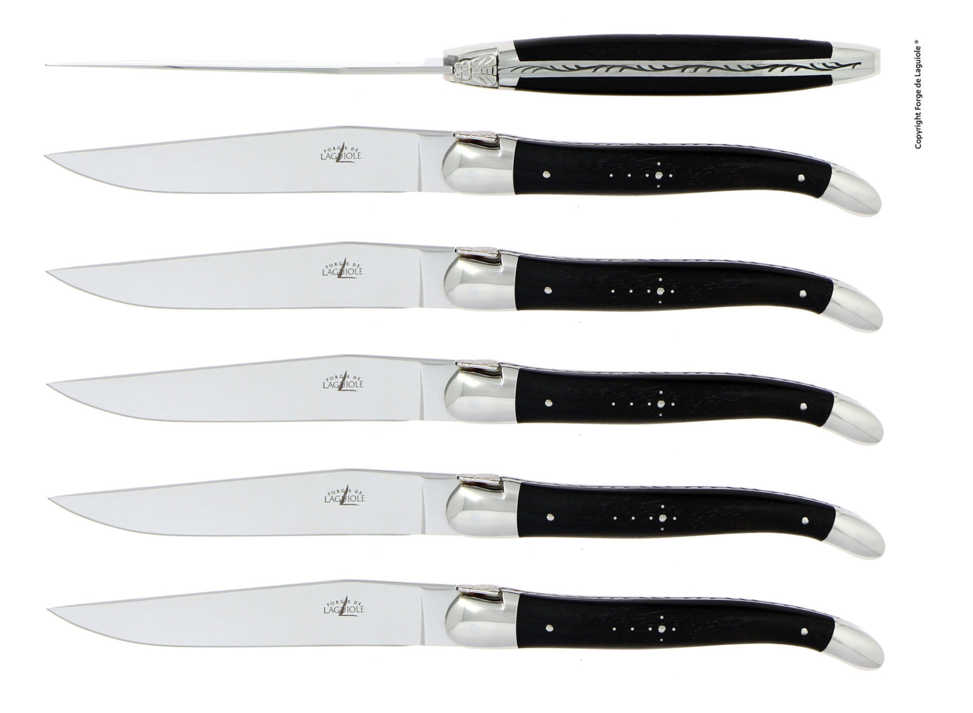 Set of 6 Table Knives with Ebony Handles by Forge De Lagiuole