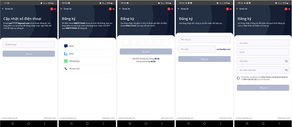 Flow đăng kí bằng email