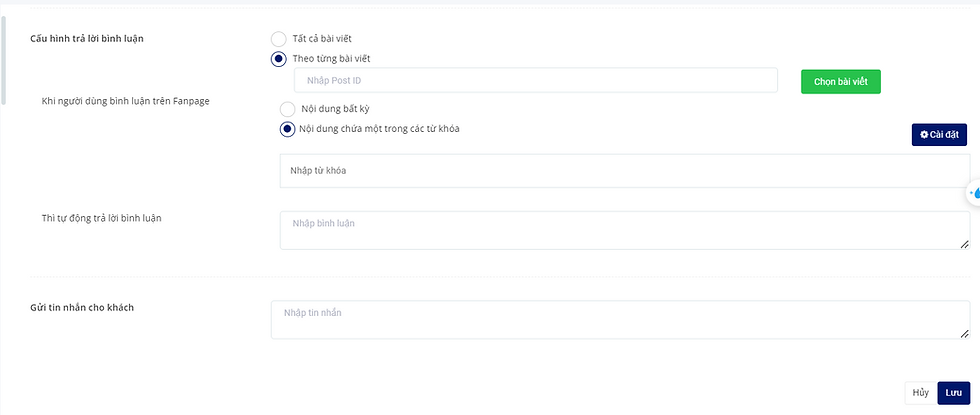 Nâng cấp giao diện thiết lập trả lời bình luận tự động