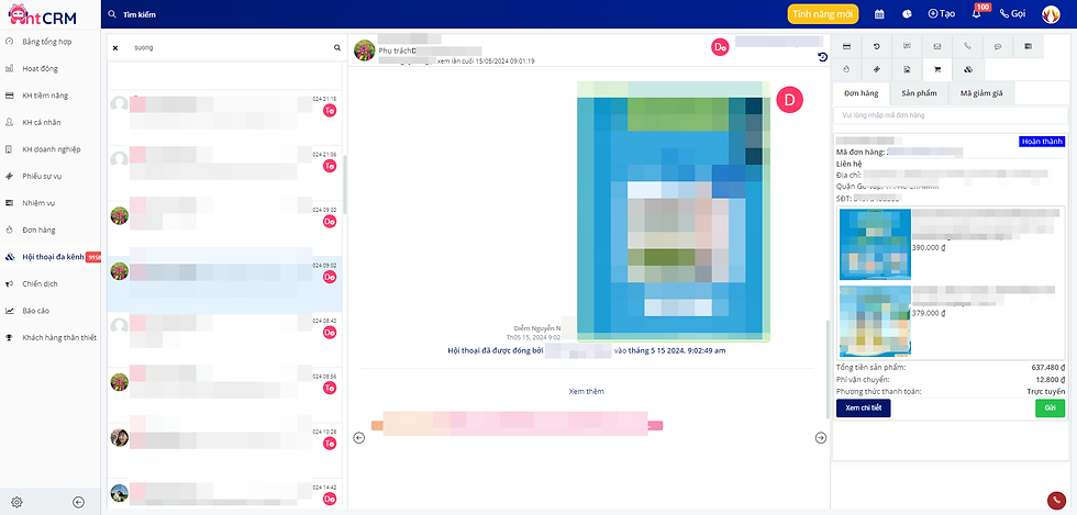 Thông tin đơn hàng của sàn thương mại điện tử