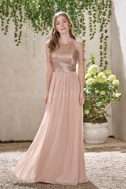 Long Jewel Neckline Sequin & Poly Chiffon Bridesmaid Dress
B2
Poly chiffon peach dress with a rose gold sequin bodice. This two-tone dress comes with a high neckline for an elegantly glamour look.
COLOR: Two Tone: Bodice color: Please refer to all colors for Sequin II. Skirt color: Please refer to all colors for Poly Chiffon.
“For tone on tone effect for Ivory Sequin II, white poly chiffon is a better match.”
* Sequin II is being phased out and is the exact same color as our Sequin fabric, if you are ordering a color from Sequin II that is completely out of stock we will make your dress in the upgraded Sequin fabric.
AVAILABLE SIZES: N00-N34
FABRIC: Sequin II, Poly Chiffon / Pongee
SKIRT LENGTH: Floor length, Available in tea(30