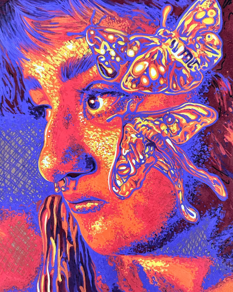 Woodblock sketch with colors