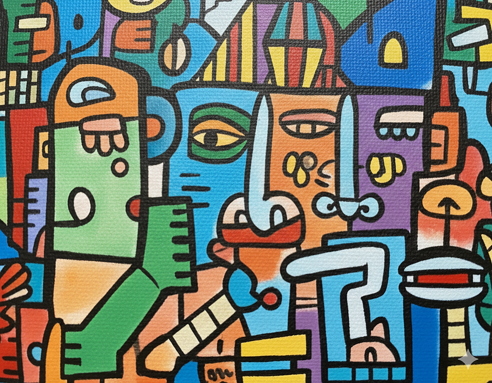 Thumbnail: Parade tableau art contemporain multicouleurs abstrait acrylique MADEBYJU