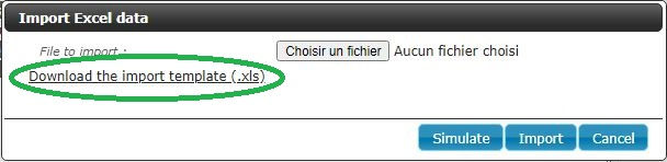 The formats supported for import are XLS, XLSX and XLSM and it is possible to download an import template