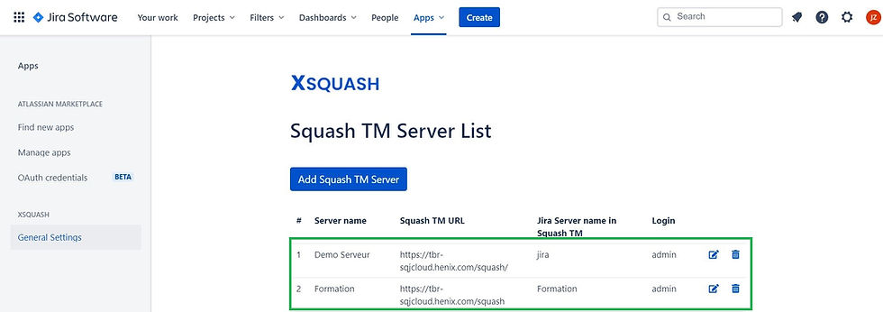 Xsquash Cloud allows to declare several synchronization servers associated to different Squash instances