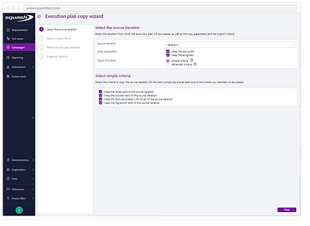 "With the creation wizard, define your campaign by selecting a source iteration that meets different criteria "