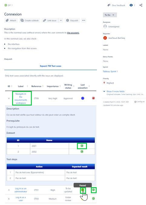 With Xsquash Cloud, see the details of the elements that make up each Squash test case in Jira