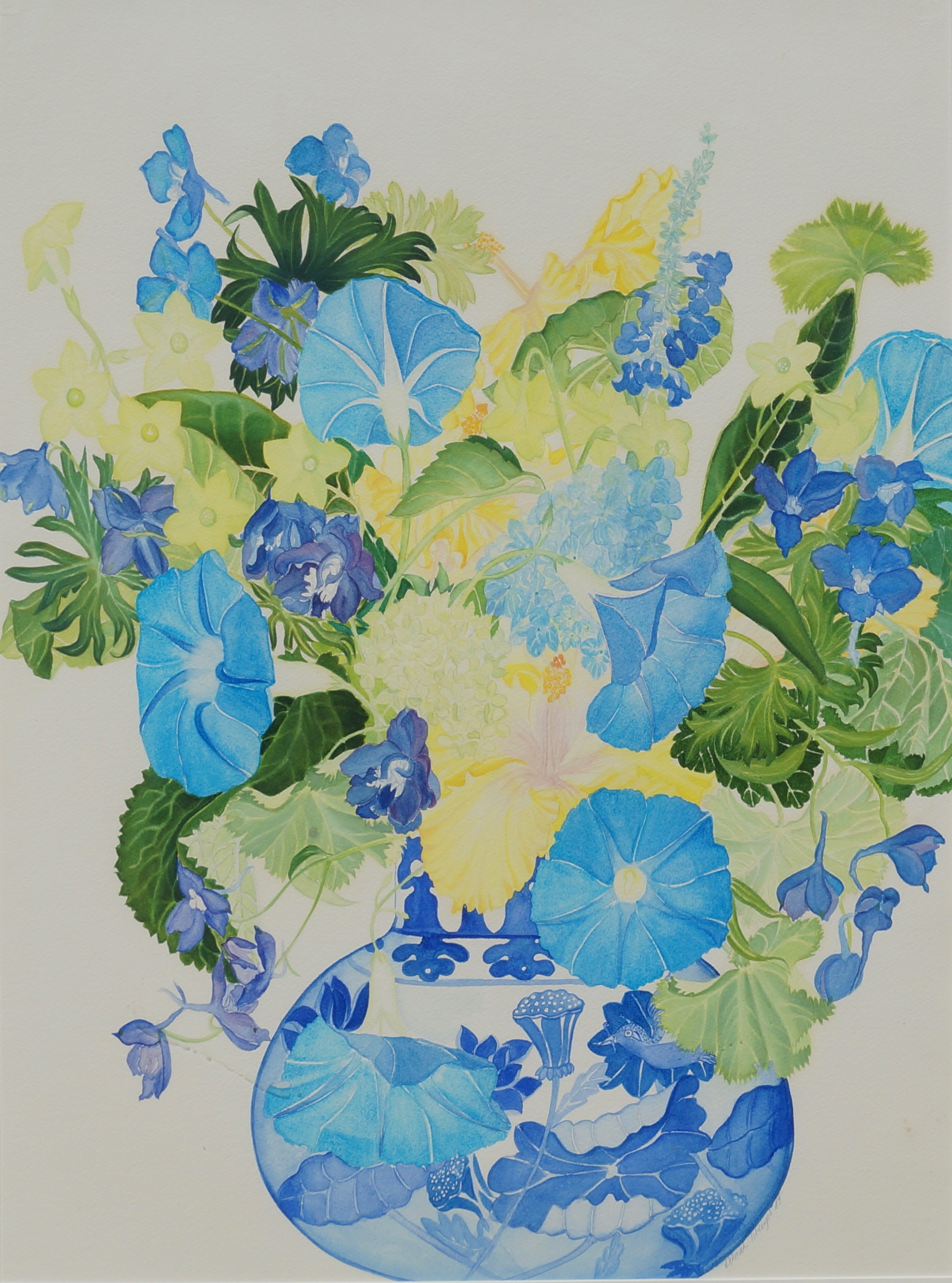 Morning Glories and Yellow Hibiscus
