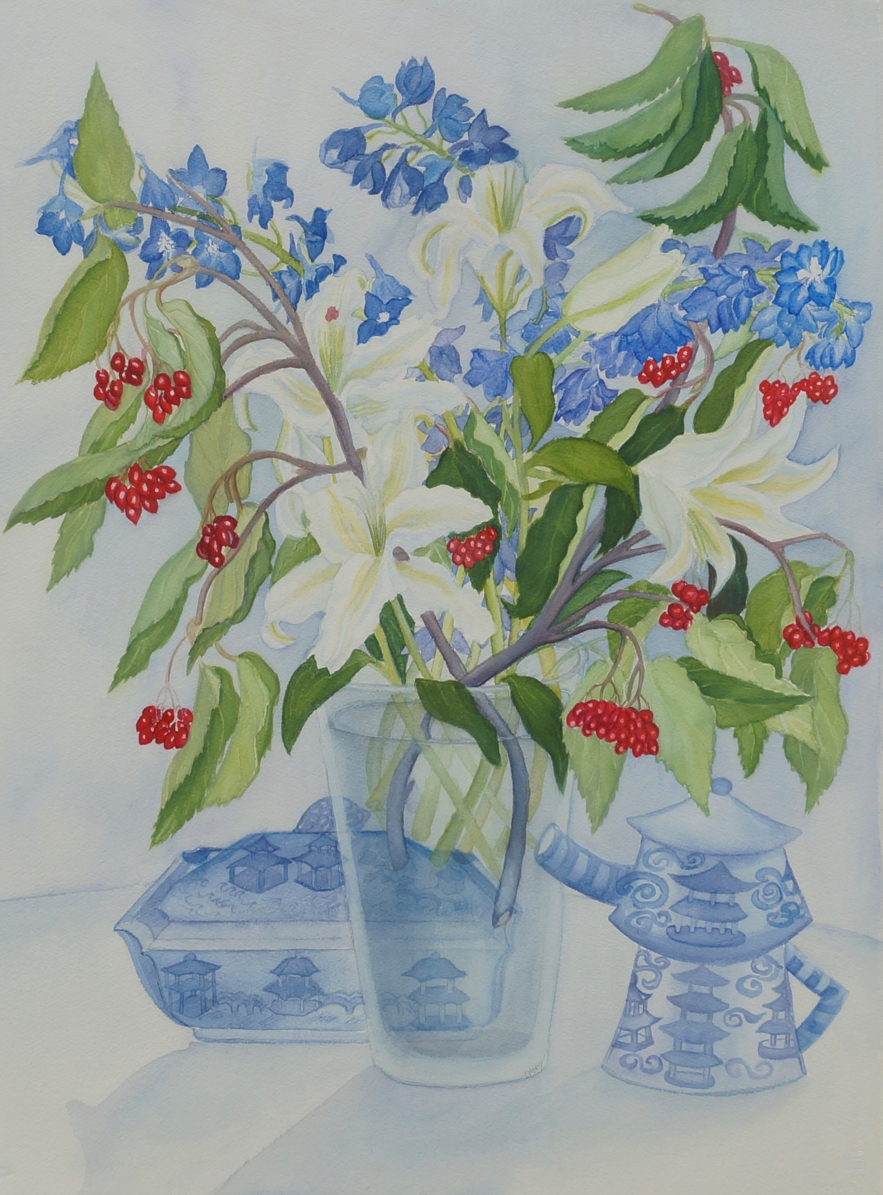 White Lilies and Red Berries