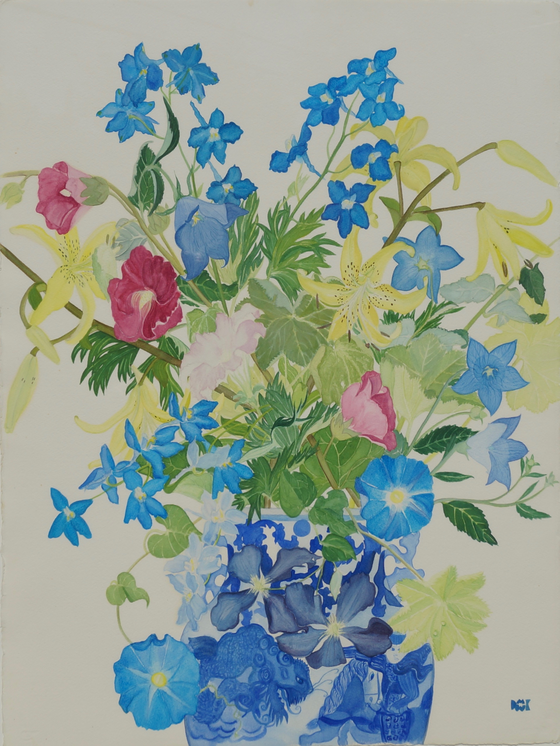 Morning Glories and Larkspur