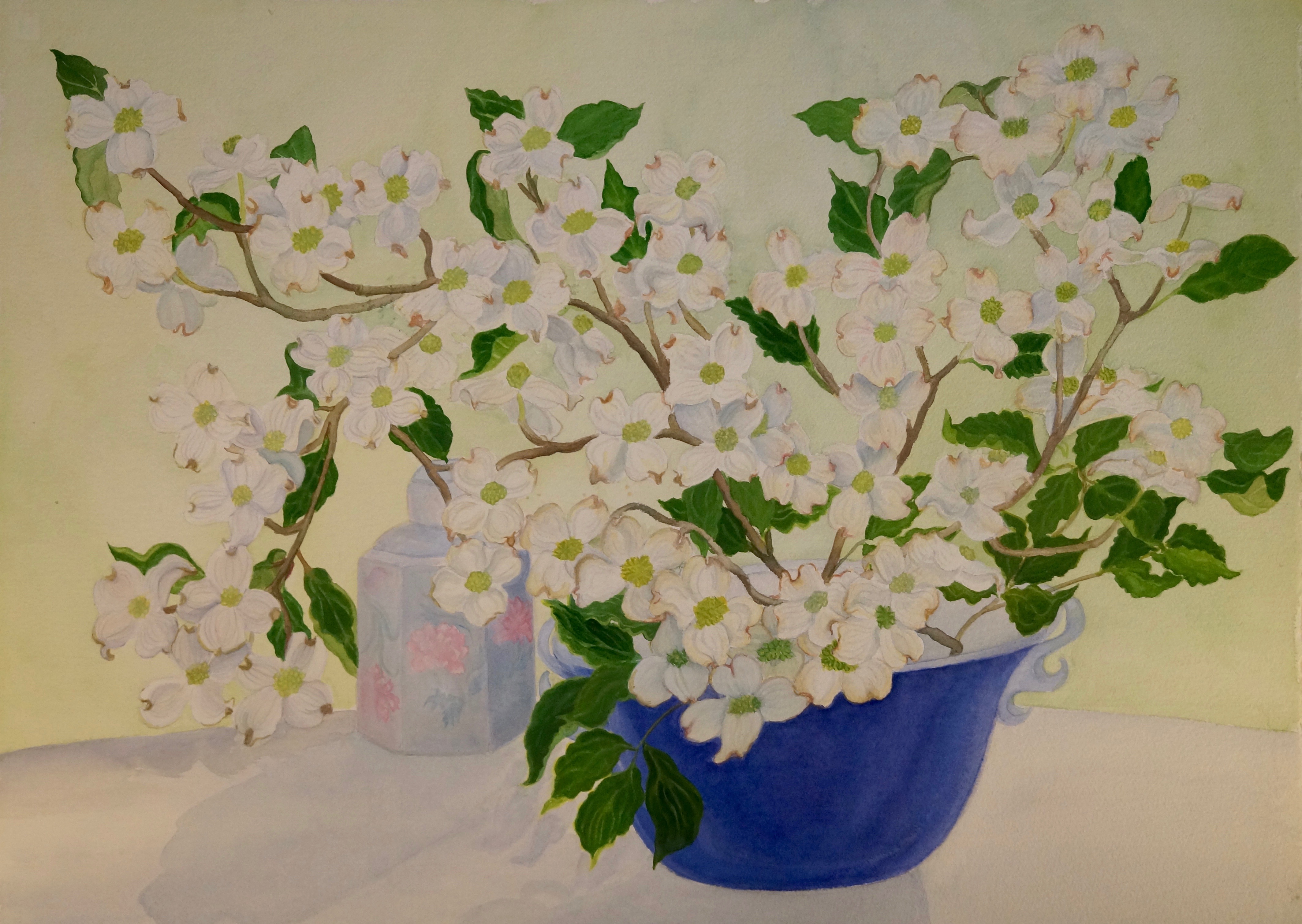 Dogwood Branches in a Blue Vase