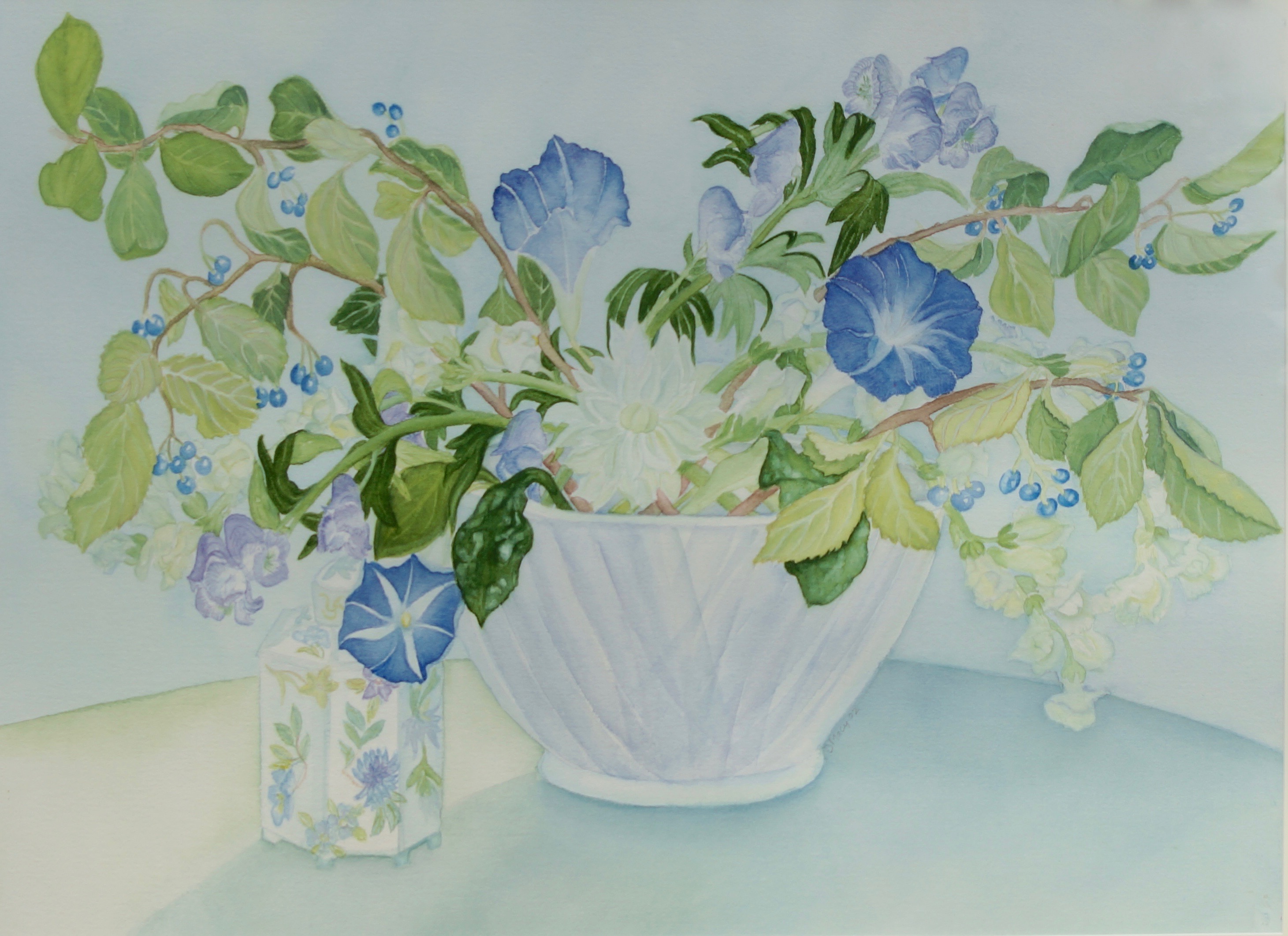 White Dahlias and Morning Glories