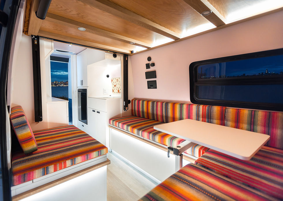 concrete oasis van layout with interior cushions and lounge