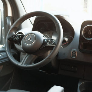 steering wheel of a mercedes sprinter camper van