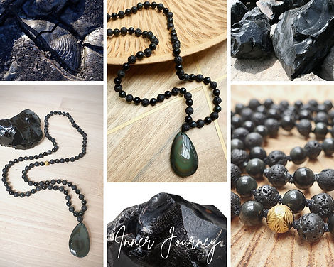 Mala Inner Journey met Regenboogobsidiaan, Lavasteen en Tijgeroog.