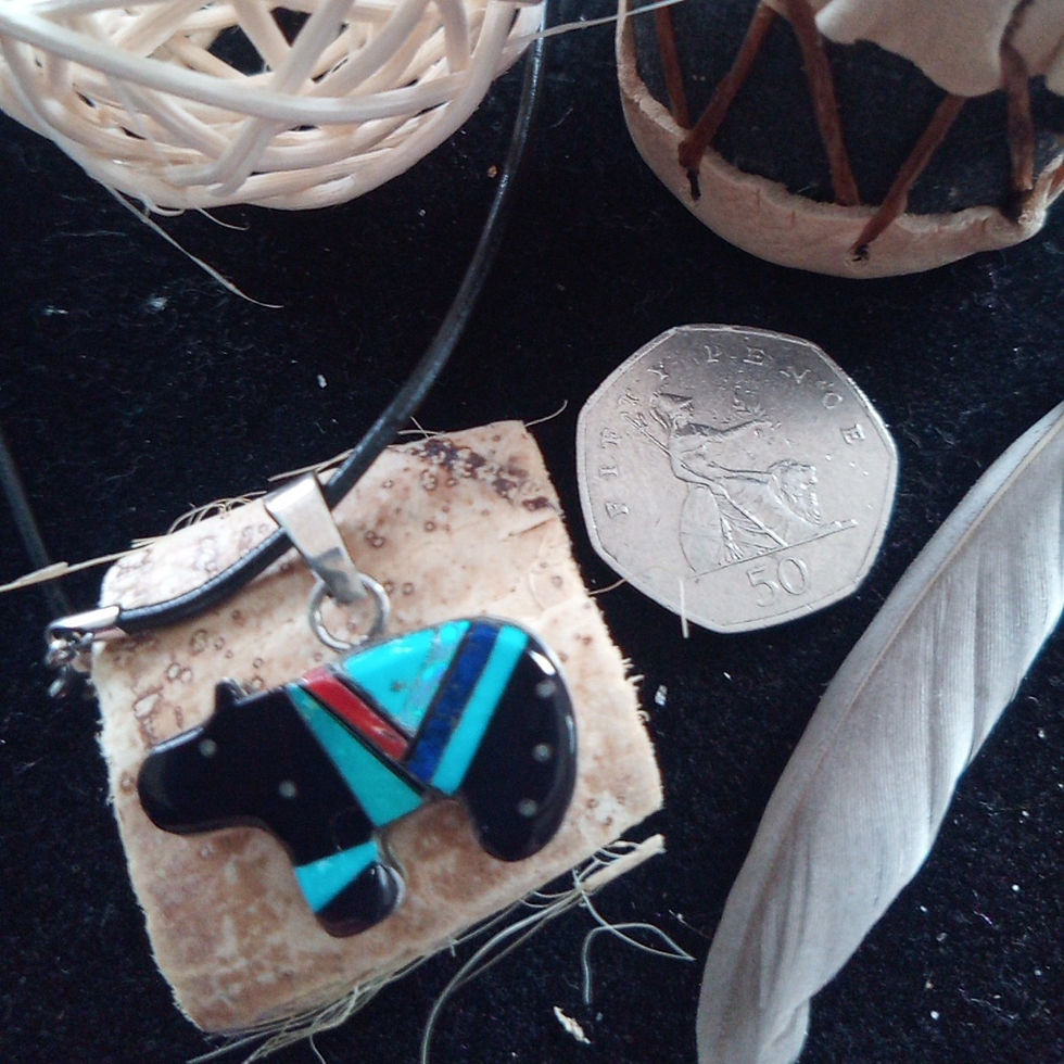 Thumbnail: Starshine Bear: Inlay & silver pendant & leather necklace
