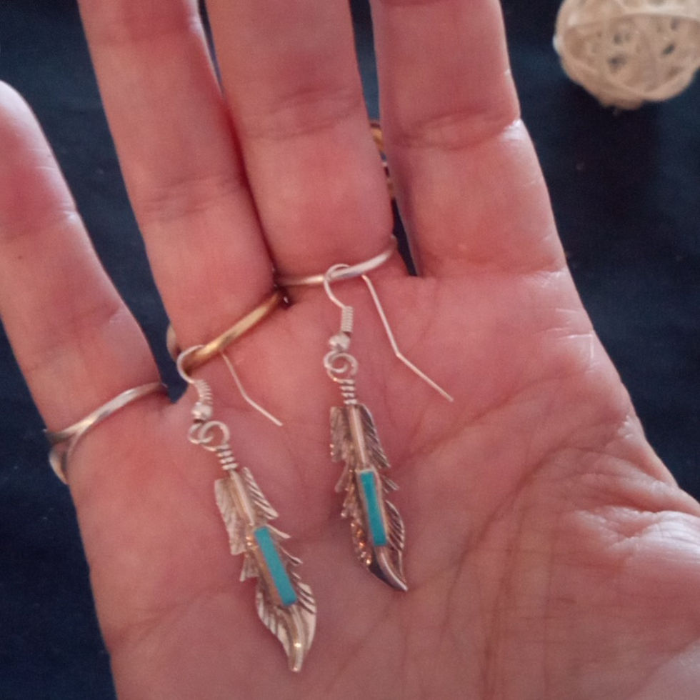 Thumbnail: Contemporary earrings: silver & turquoise feather design