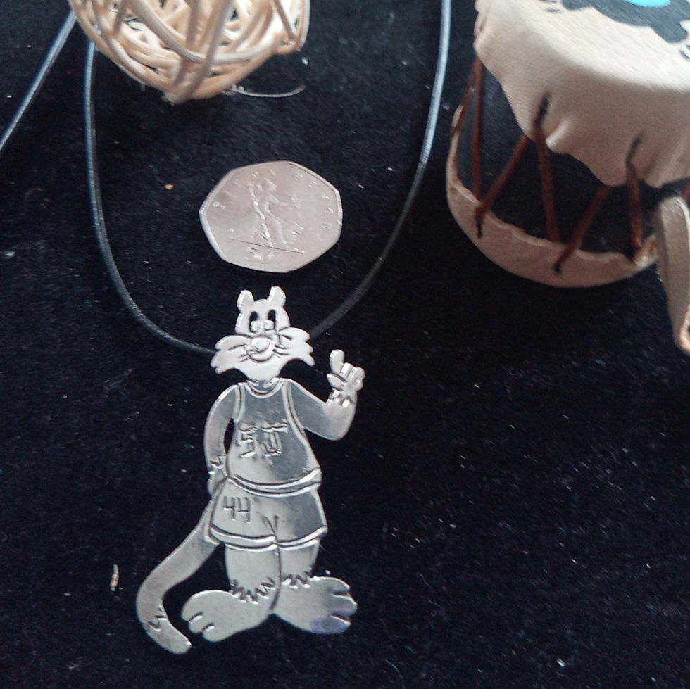 Thumbnail: Puddytat pendant & brooch with leather necklace