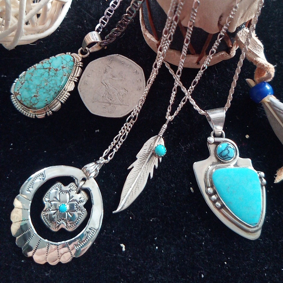 Thumbnail: Contemporary turquoise and silver pendant and 18" chain