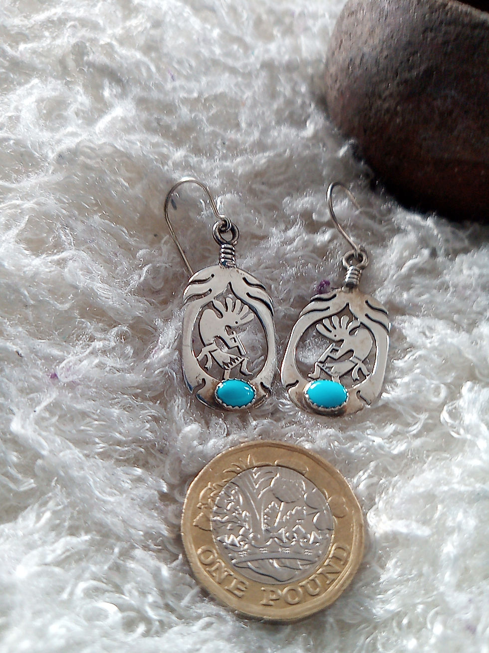 Thumbnail: Kokopelli earrings: TURQUOISE & silver ~ELIGIBLE for "share the love " BUY1 get1