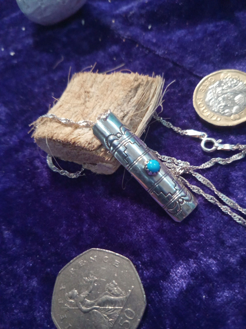 Thumbnail: Contemporary turquoise & silver pendant & 18" necklace ~ " Share the Love "