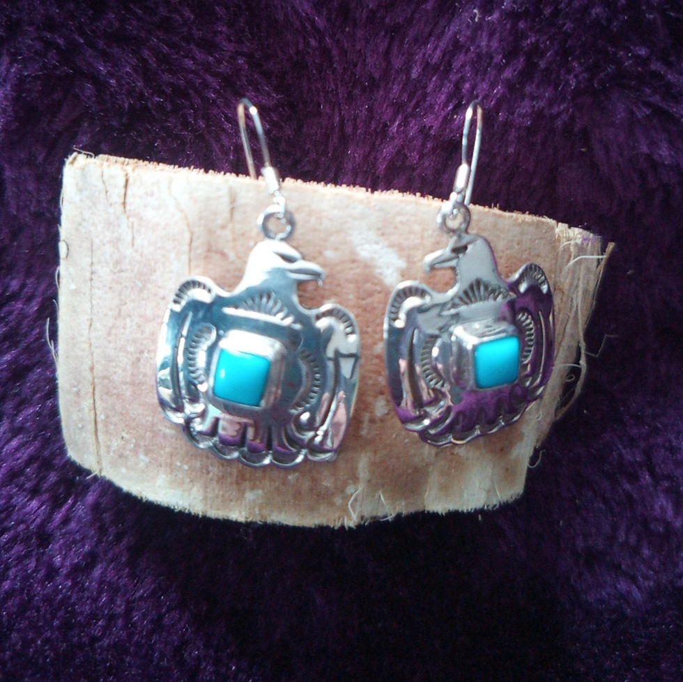 Thumbnail: Eagle silver & turquoise earrings ~ ELIGIBLE for " share the love " discount