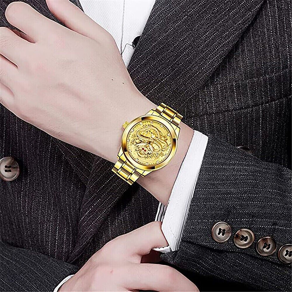 Thumbnail: Business Gift Waterproof Gold Men's Diamond Quartz Watch Classic Stainless Steel