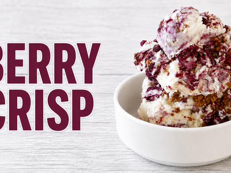 Homemade Four-Berry Crisp Ice Cream with a mixed-berry swirl and cinnamon-cookie crumble in a white bowl Ice Cream with a Jammy Berry Swirl