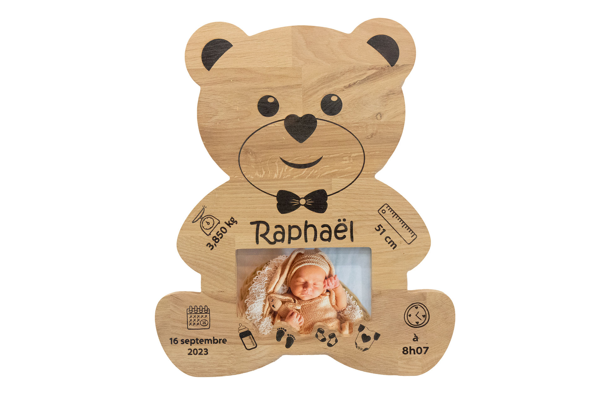 Cadre photo de naissance Nounours vue de face