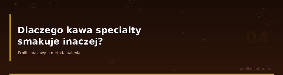 Slajd o kawie specialty z tytułem Dlaczego kawa specialty smakuje inaczej? i podtytułem Profil smakowy a metoda palenia.