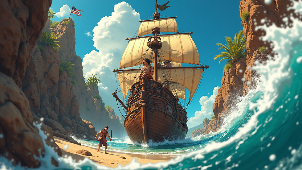 Eye-level view of a colorful manga cover featuring pirates