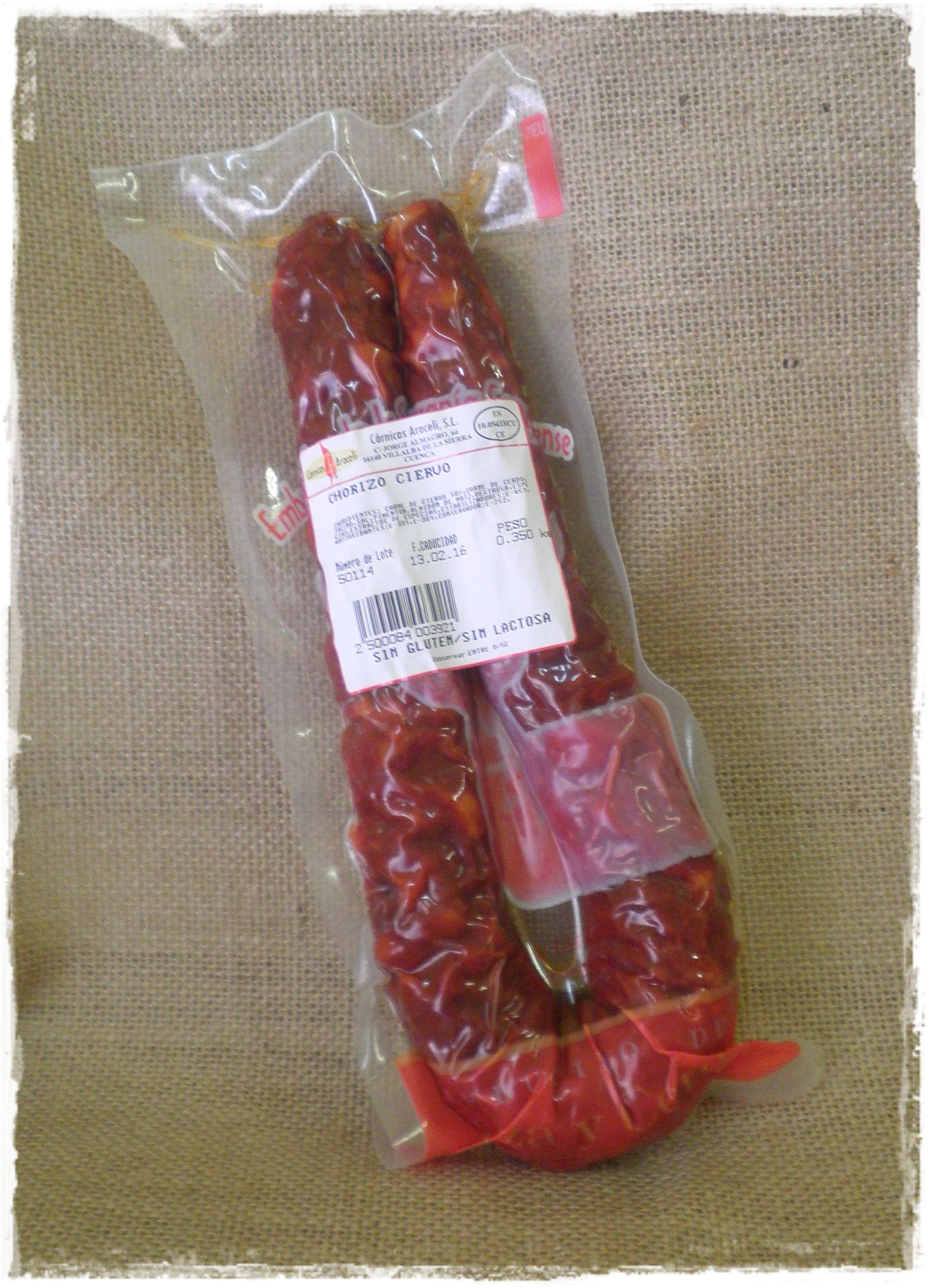 Chorizo Curado de Ciervo. Sarta de 350 Grs. Aprox.