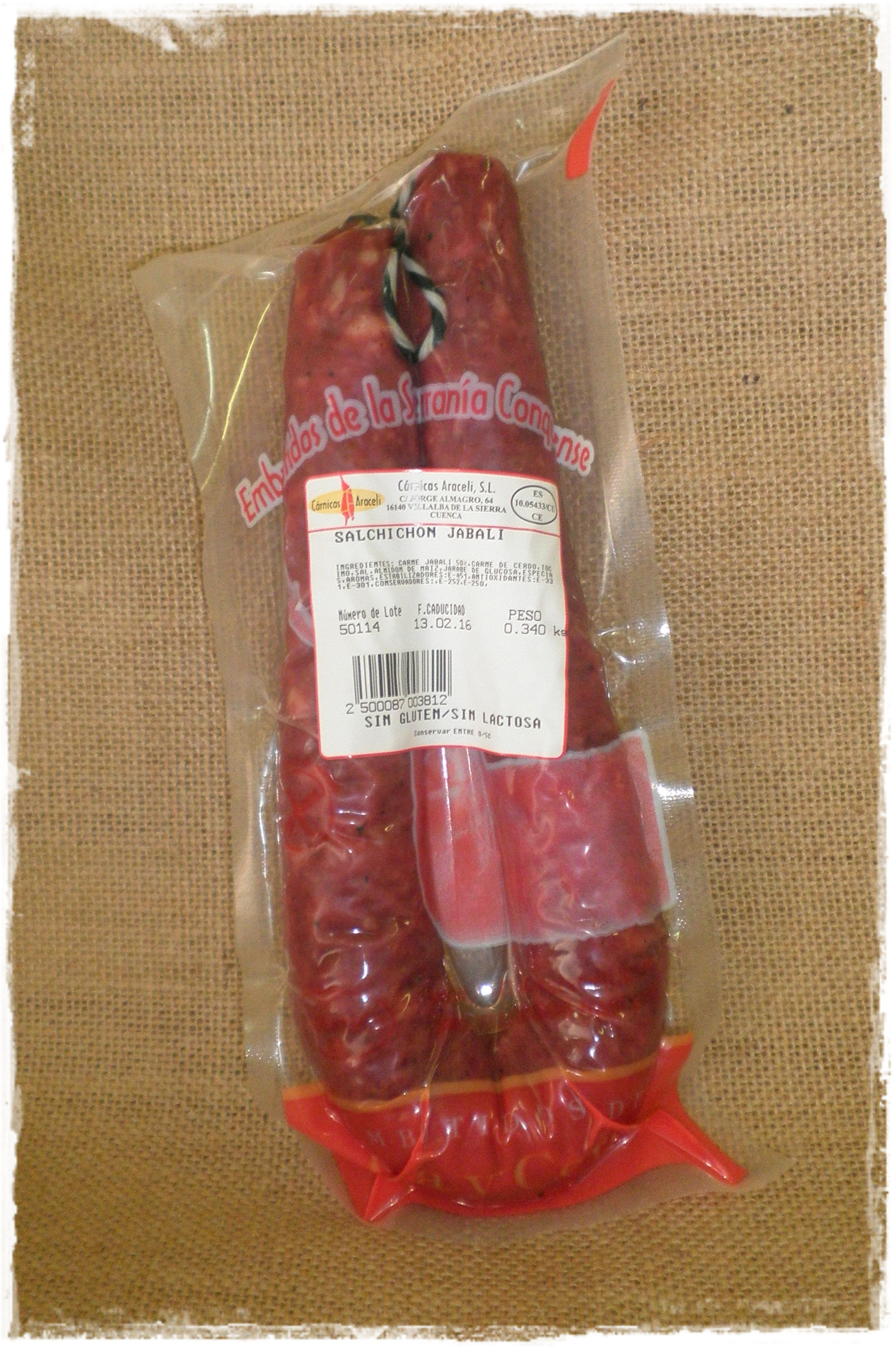 Salchichón de jabalí. Sarta de 350 Grs. Aprox.