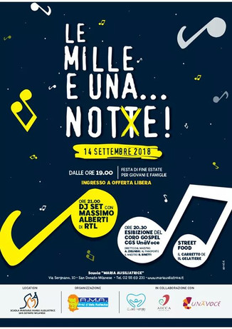 "LE MILLE E UNA ... NOT❌E"! 14 settembre ore 20.30, scuola Maria Ausiliatrice, via Sergnan