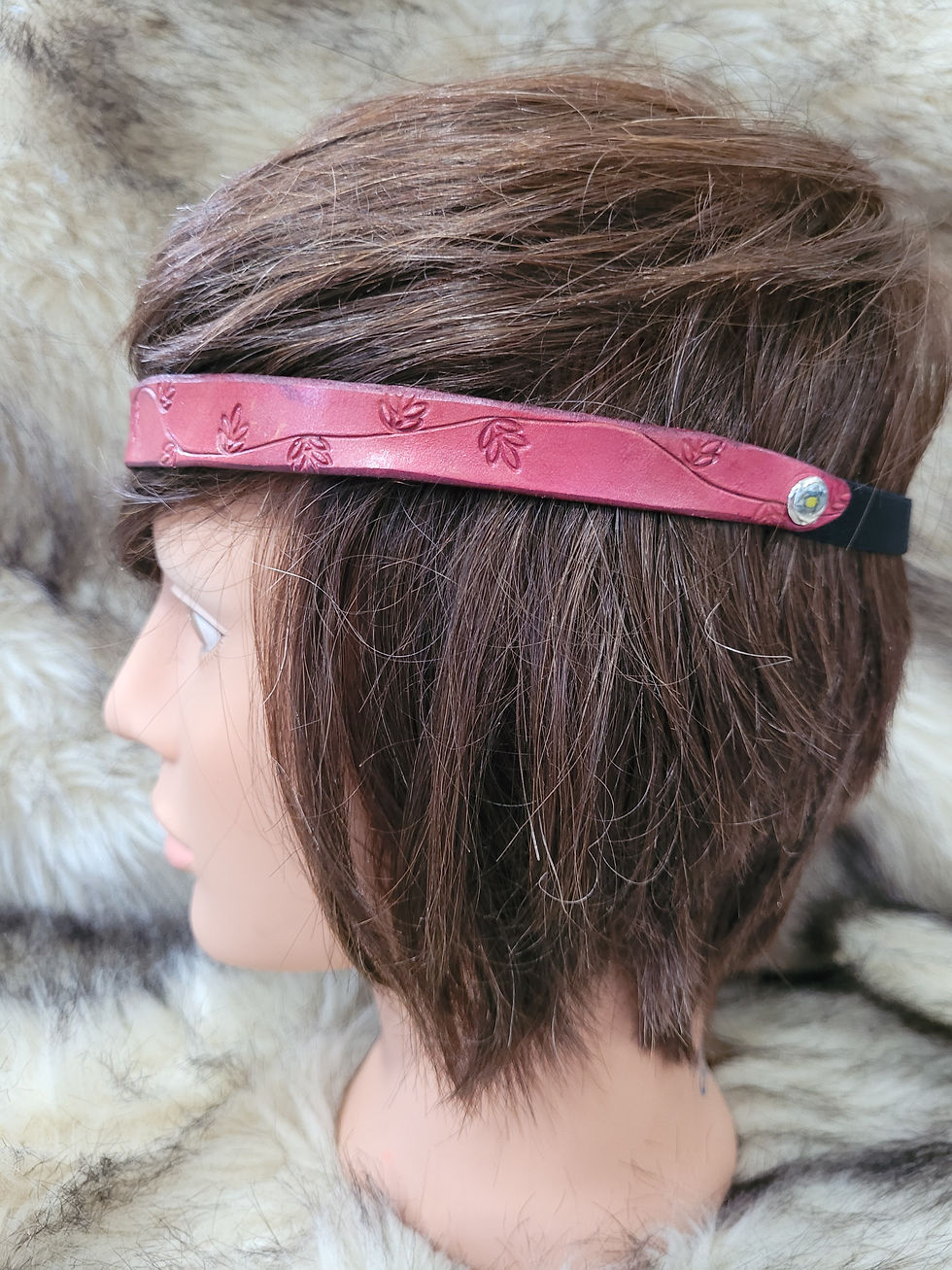 Thumbnail: Pink Leather Headband With Decorative Vine Pattern