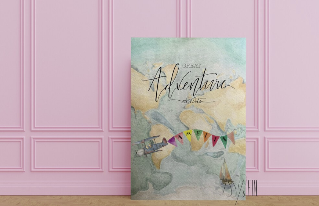 Personalised Childrens Adventure Map Illustration Art Print